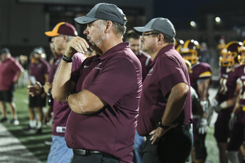 Lake Hamilton head football coach Tommy Gilleran watches his team during a Sept. 20 game. The Wolves travel to Sheridan tonight. Photo by Grace Brown of The Sentinel-Record