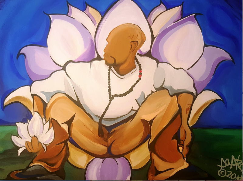 This acrylic on canvas piece by Sondra Strong is titled "Lotus: Rebirth of James Rucker." (Courtesy Compassion Works for All)