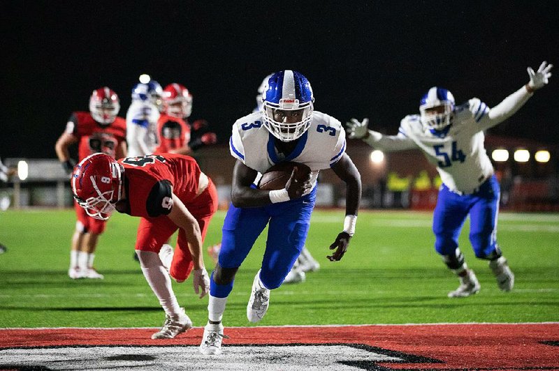 Bryant wide receiver Tre’vun Herron scores in the first quarter as the Hornets defeated Cabot 55-10 on Friday at Panther Stadium in Cabot. More photos are available at arkansasonline.com/1026bryant 