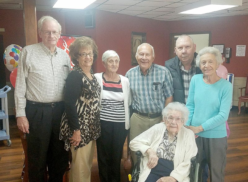 SUBMITTED PHOTO Family and friends recently celebrated the 102nd birthday of Louise Branan, who lives at Prairie Grove Health and Rehab and turned 102 on Oct. 9. Louise has four children who live in Michigan, Ohio, California and one local daughter, Doris Williams of Farmington. She also has nine grandchildren, 21 great-grandchildren and seven great-great-grandchildren. Louise was born in Haynes and she and her late husband, Branan, were married 74 years. They were in the ministry together for 20 years. She retired as a nurse and has quilted countless quilts over the years. Her family members shared that she has a strong faith in God and is a blessing to all those around her.