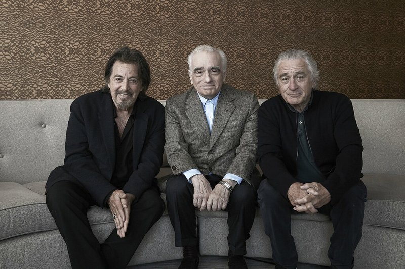 This Sept. 30, 2019 photo shows actor Al Pacino, from left, director Martin Scorsese, and actor Robert De Niro posing for a portrait to promote their upcoming film "The Irishman" in New York. (Photo by Victoria Will/Invision/AP)