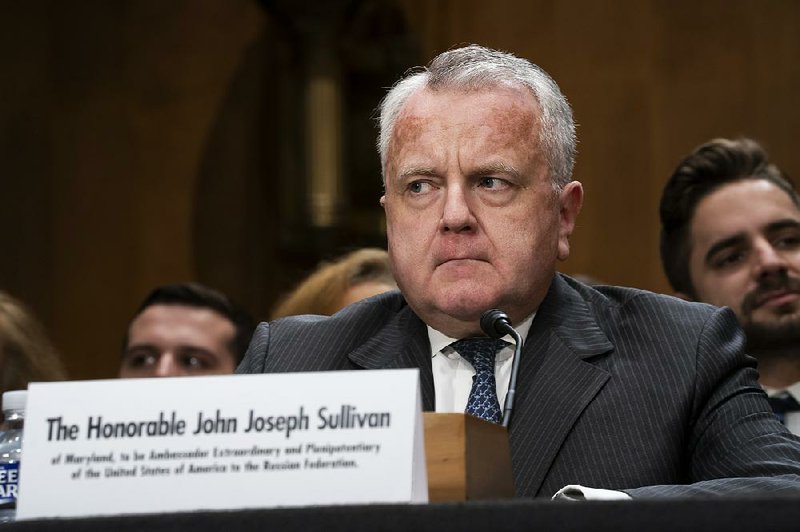 Deputy Secretary of State John Sullivan appears before the Senate Foreign Relations Committee for his confirmation hearing to be the new U.S. ambassador to Russia, on Capitol Hill in Washington, Wednesday, Oct. 30, 2019. President Donald Trump's nominee faced questions about Russian election interference and the ouster of the U.S. ambassador to Ukraine at his Senate confirmation hearing. 