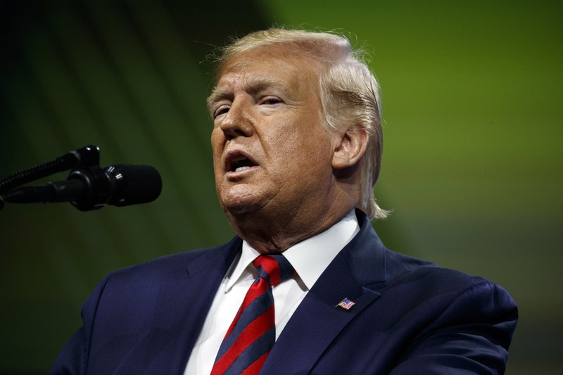 In this Oct. 28, 2019 photo, President Donald Trump speaks to the International Association of Chiefs of Police Annual Conference and Exposition, at the McCormick Place Convention Center Chicago, in Chicago. (AP Photo/Evan Vucci)