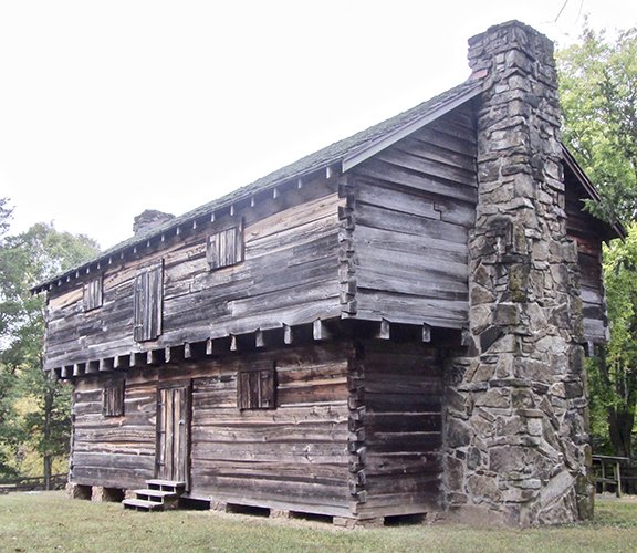 Cadron Settlement Park displays a replica of a blockhouse built above the Arkansas River soon after the settlement's founding in 1818. (Photo by Marcia Schnedler, special to the Democrat-Gazette)