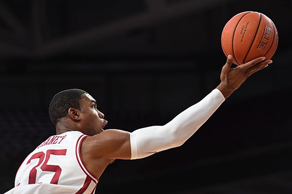 Arkansas forward Reggie Chaney is shown during an exhibition game against Arkansas-Little Rock on Sunday, Oct. 20, 2019, in Fayetteville. 