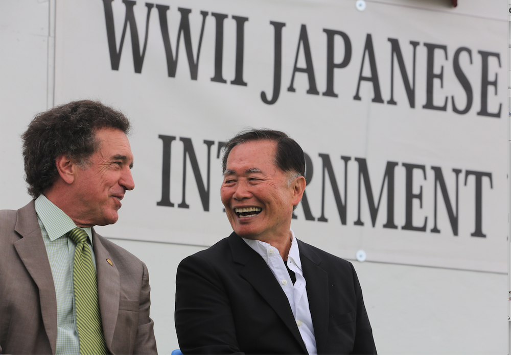 George Takei (right), who played Lt. Sulu on the TV series Star Trek, and Robert Moore Jr., Arkansas Highway Commissioner, were photographed in 2013 at the Jerome-Rohwer Interpretive Museum & Visitors Center in McGehee. Takei and his family were among Japanese American internees during World War II. (Democrat-Gazette file photo)