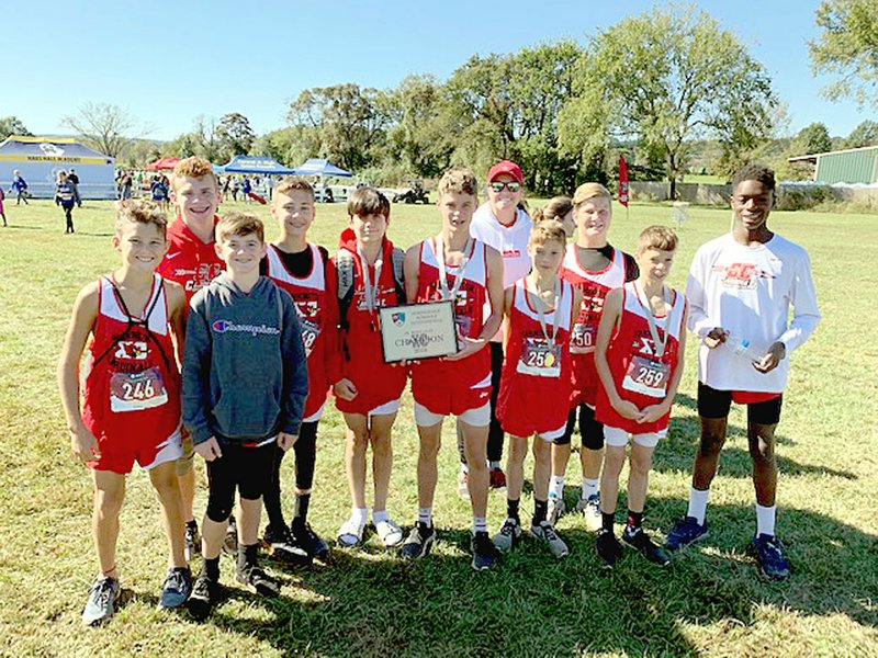 Travis Kegans special to the Enterprise-Leader/Farmington competed at the Springdale Schools Invitational Oct. 12 with the Cardinals lumped into classes 1A-4A and medals given to the top 15 finishers. Farmington won the junior high boys team title with Gavin Spurlock placing second; Cooper Spurlock, ninth; Cody Klotzbuecher, 11th; and Cannon Spurlock, 15th. The Cardinals finished second among boys teams at the 4A-1 District Junior High meet hosted by Prairie Grove on Oct. 29.
