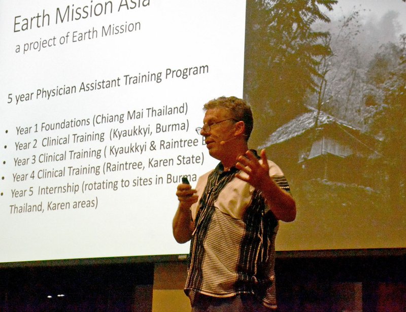 Janelle Jessen/Herald-Leader Dr. Mitch Ryan shared information about Earth Mission Asia during a fundraiser for the organization at John Brown University on Oct. 22.