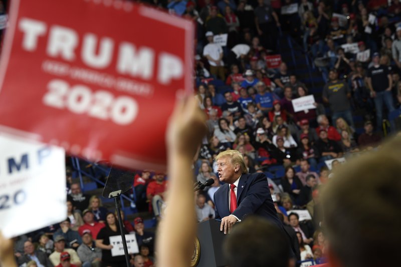 President Donald Trump holds a campaign rally earlier this month in Lexington, Ky. Businesses usually are cautious during presidential election year. 
