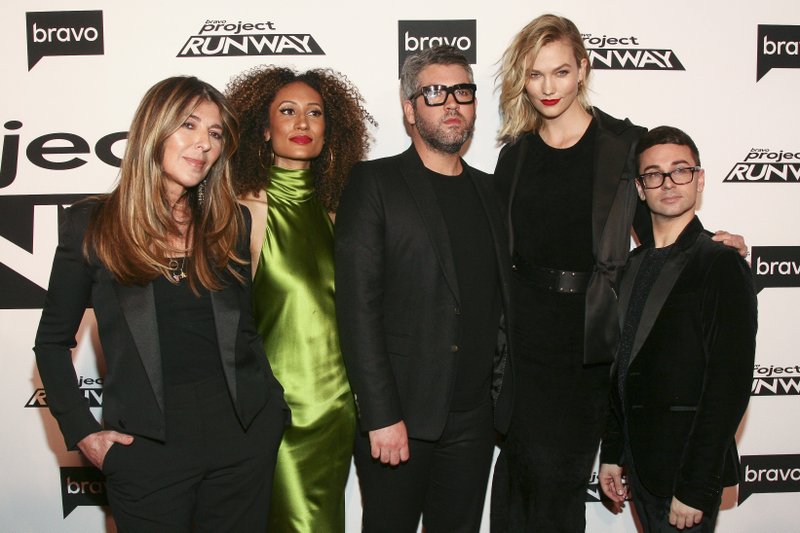 Nina Garcia, from left, Elaine Welteroth, Brandon Maxwell, Karlie Kloss and Christian Siriano attend the season premiere of Bravo's "Project Runway" at Vandal on Thursday, March 7, 2019, in New York. (Photo by Andy Kropa/Invision/AP)