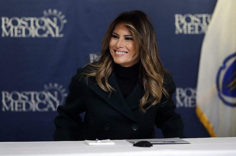 First lady Melania Trump participates in a round table discussion during a visit to Boston Medical Center, in Boston, Wednesday, Nov. 6, 2019. (AP Photo/Steven Senne)