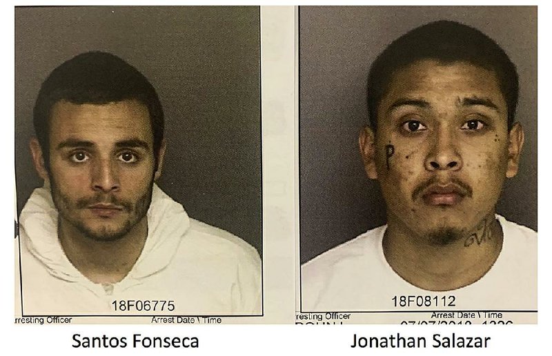 This combination image of undated photos released by the Monterey County Sheriff's Office shows Santos Fonseca, left, and Jonathan Salazar.  (Monterey County Sheriff's Office via AP)