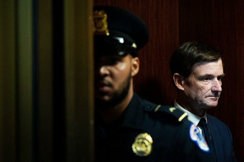 David Hale, the No. 3 official at the State Department, leaves a private hearing Wednesday on Capitol Hill after testifying for more than six hours about Trump administration dealings with Ukraine and the ouster of the former ambassador to Ukraine. More photos at arkansasonline.com/117schiff/