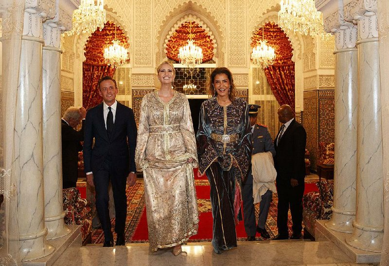 Ivanka Trump (left) and Princess Lalla Meryem of Morocco prepare to greet dinner guests Thursday at the Royal Guest House in Rabat, Morocco. 