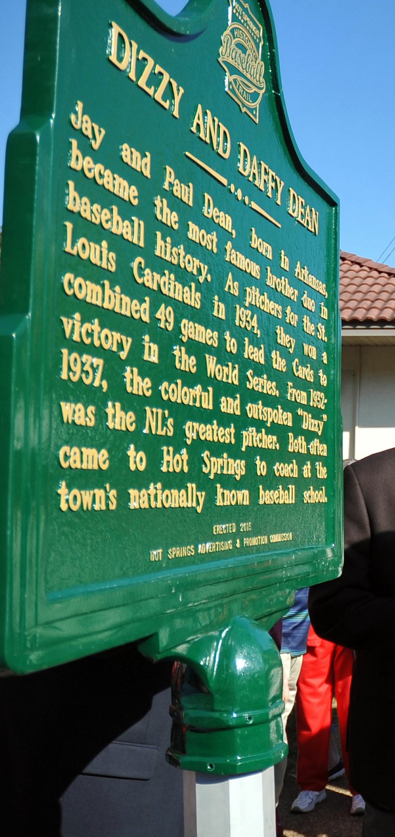 This plaque, installed in 2015 along the Hot Springs Historic Baseball Trail at the intersection of Spring Street and Central Avenue, tells the story of Dizzy and Daffy Dean. - File photo by The Sentinel-Record