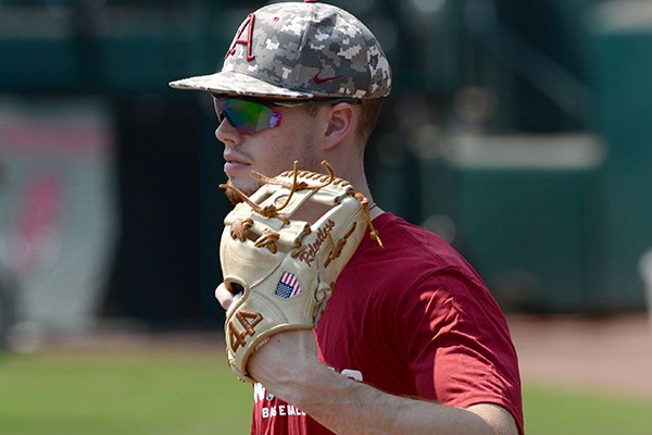 Arkansas junior Matt Goodheart is shown during practice Friday, Sept. 6, 2019, in Fayetteville. Goodheart was held out of scrimmages this fall after undergoing offseason shoulder surgery.
