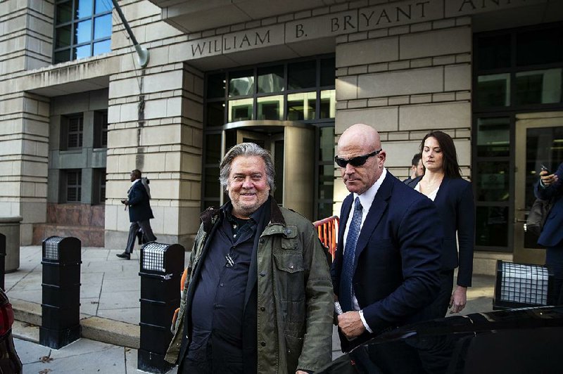 Former White House strategist Steve Bannon leaves the courthouse in Washington after testifying at  Roger Stone’s trial. More photos are available at arkansasonline.com/119trial/ 