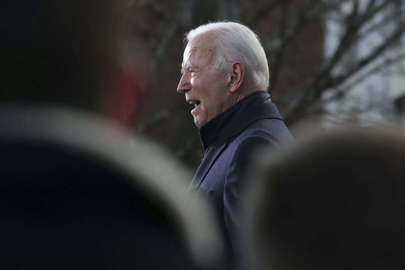 FILE — Democratic presidential candidate former Vice President Joe Biden speaks to supporters outside the New Hampshire State House after he filed to have his name listed on the New Hampshire primary ballot, Friday, Nov. 8, 2019, in Concord, N.H. (AP Photo/Charles Krupa)