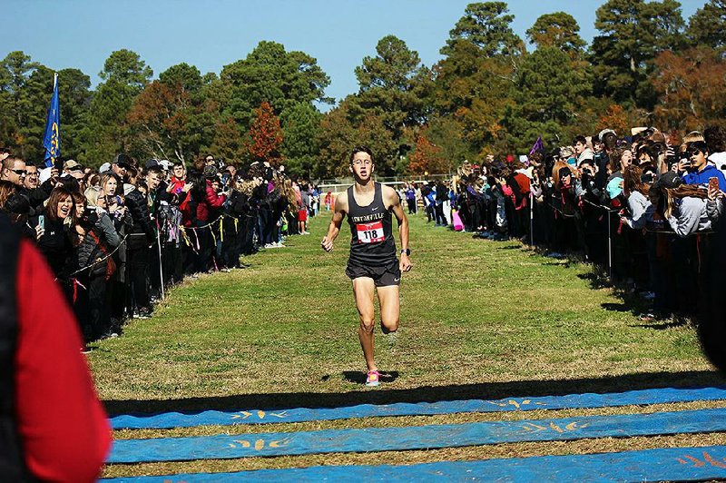 Bentonville’s Lukas Pabst won the Class 6A boys state cross country meet in 15 minutes, 21.9 seconds at Oaklawn Park’s infield course in Hot Springs on Saturday.