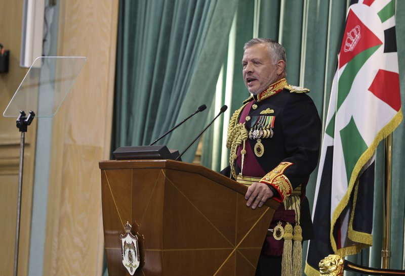 Jordan's King Abdullah II speaks to Parliament in Amman, Jordan, in this Nov. 10, 2019, file photo.
