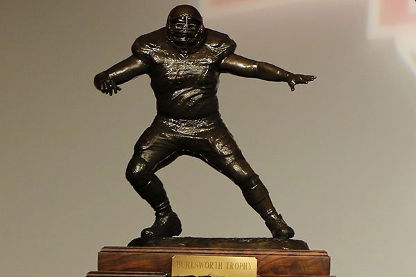 The Burlsworth Trophy is shown on Monday, Dec. 8, 2014, during the Burlsworth Trophy presentation at Northwest Arkansas Convention Center in Springdale.