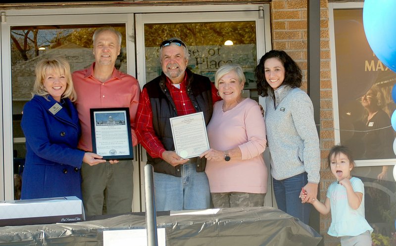 Marc Hayot/Herald-Leader The Siloam Springs Museum received a proclamation from the Arkansas House of Representatives and the city of Siloam Springs on Saturday as it celebrated its 50th anniversary. Pictured are State Representative Robin Lundstrum (R-87)(left), David Allen, Mayor John Mark Turner, Katie Rennard, Laura Klenda and Naomi Klenda.