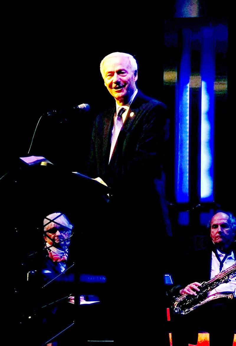 Lynn Atkins/the Weekly Vista Governor Asa Hutchinson was a keynote speaker at Bella Vista's Veteran's Day Program which was moved inside to the New Life Christian Church on Monday.