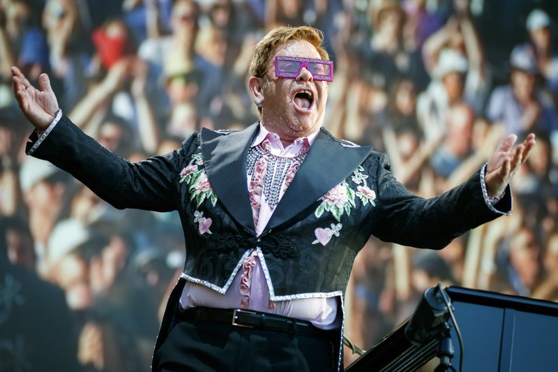 Elton John, on his final "Farewell Yellow Brick Road” tour, performs at the 53rd Montreux Jazz Festival in Montreux, Switzerland, Saturday, June 29, 2019. (Valentin Flauraud/Keystone via AP)
