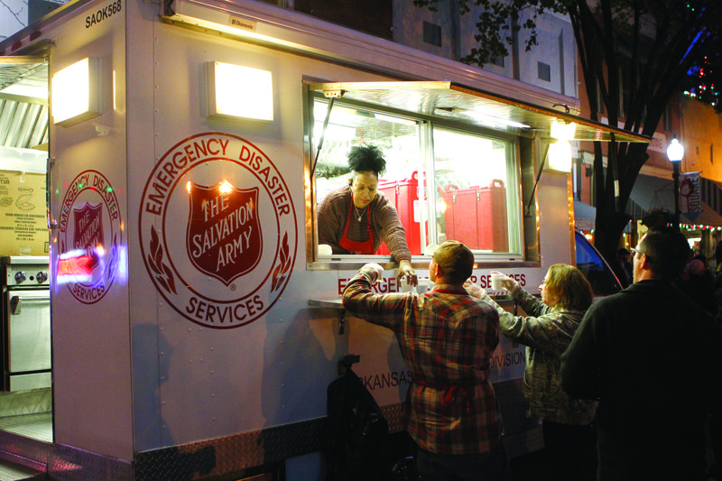 Tradition: The Salvation Army traditionally launches its Red Kettle fundraising campaign and provides hot chocolate at the Downtown Holiday Lighting Ceremony, marking the start of the holiday season in El Dorado.