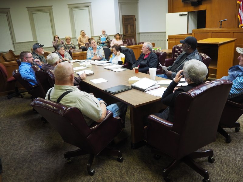 The Columbia County Quorum Court Finance Committee talks year-end bonuses for county employees at a Nov. 12 meeting at the Columbia County Courthouse in Magnolia. 