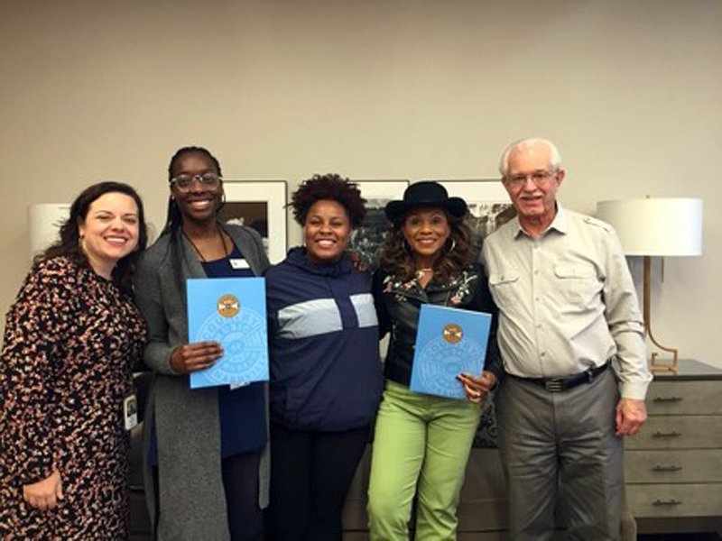 From left are Meg Williams, a representative of the Country Music Hall of Fame and Museum, student interns Jada Marshall and Alexandria Green, Petrella and Bob Pollefeyt. - Submitted photo