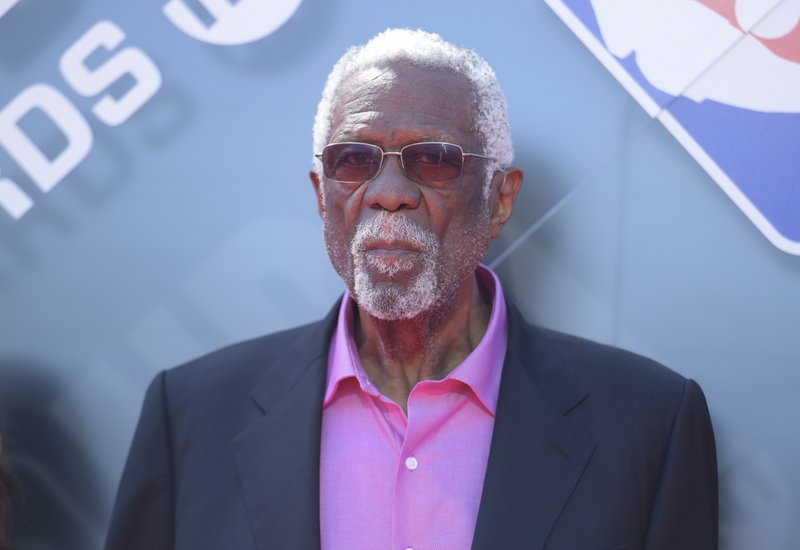 FILE - In this June 25, 2018, file photo, Bill Russell arrives at the NBA Awards at the Barker Hangar in Santa Monica, Calif. Russell says he is finally ready to be a Hall of Famer. The 11-time NBA champion, five-time MVP, Olympic gold medalist and two-time NCAA champ said on Twitter on Friday, Nov. 15, 2019, that he was presented with his Hall of Fame ring in a private ceremony that comes three decades after he was first selected for the shrine at Springfield, Mass. (Photo by Richard Shotwell/Invision/AP, File)