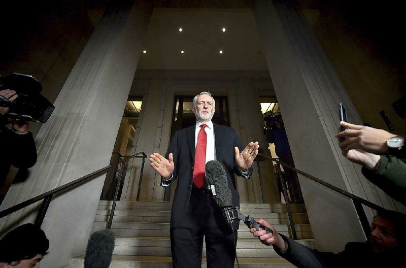 Labor Party leader Jeremy Corbyn, speaking to reporters Saturday in London, refused to answer questions about the party’s election platform other than to say it would be “transformative to the lives of people all over this country.” More photos at arkansasonline.com/1117brexit/ 