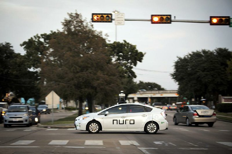 A Nuro delivery vehicle completes training routes in the Meyerland neighborhood of Houston earlier this month. 