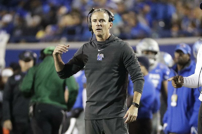 Memphis head coach Mike Norvell watches from the sideline in the first half of an NCAA college football game against SMU Saturday, Nov. 2, 2019, in Memphis, Tenn. (AP Photo/Mark Humphrey)