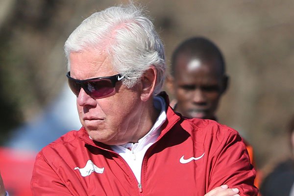 Arkansas coach Lance Harter is shown during the NCAA South Regional cross country meet on Friday, Nov. 15, 2019, in Fayetteville.