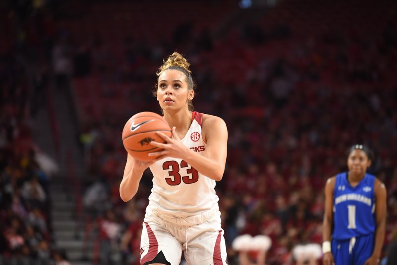 The University of Arkansas Women's basketball team opened their 2019-2020 season against the University of New Orleans Friday, November 8, 2019, in Bud Walton Arena on the campus of the University in Fayetteville.