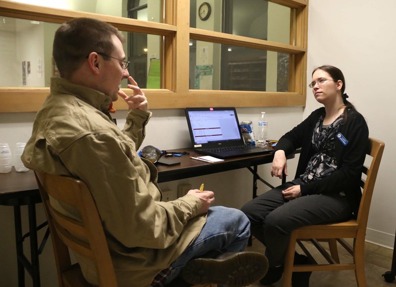 John Pope and Barton Library librarian Lacey Ferrell discuss their books Nov. 19, 2019. Pope and Ferrell are writing 50,000 word novels for National Novel Writing Month, or NaNoWriMo.