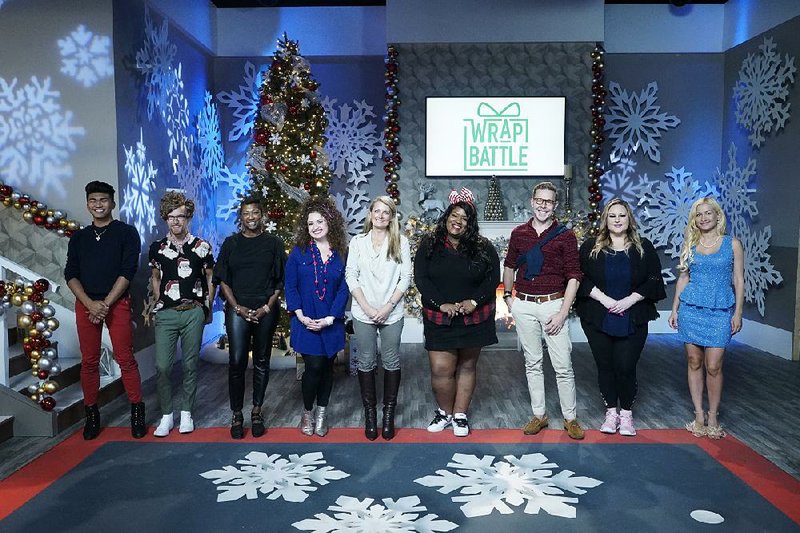 Anthony Anderson (from left), Joe Henline, Mia Canada, Josette Galian, Kimberly Kennedy, Parker Simmons, Eddie Ross, Anita Ivancevic and Olga Von Light compete on Freeform’s new reality series Wrap Battle.
