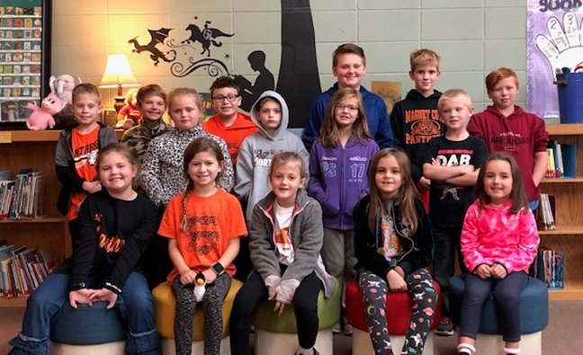 Magnet Cove Elementary recently announced the October Students of the Month, front, from left, Lyndee Chunn, Harley Ausmus, Zoe Cofrancesco, Trinity Potts and Everly Holly, middle, from left, Summer Montgomery, Chris Steed, Haily McCandless and Coby Bradley, and back, from left, Jace Wilson, Bryce Harrison, Max Evans, Tyler Henderson, Colton Mabry and Xander Partain. - Submitted photo