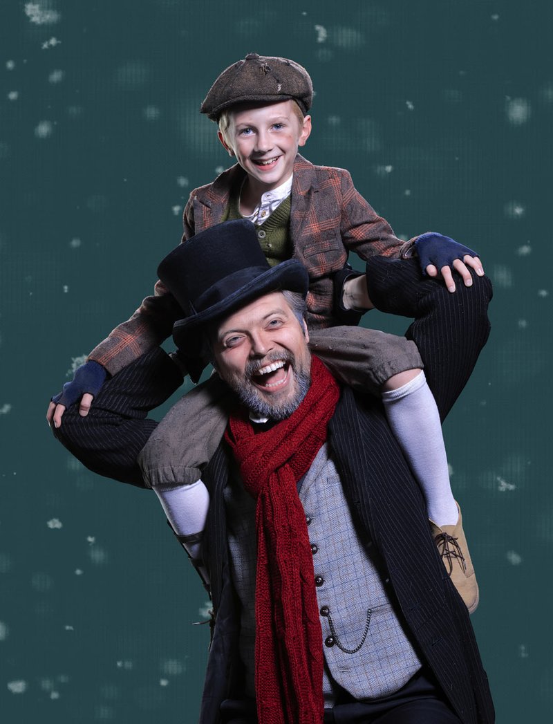 Photo Courtesy Wesley Hitt Sam Burrow is Tiny Tim and James Taylor Odom is Ebenezer Scrooge in TheatreSquared's production of "A Christmas Carol."