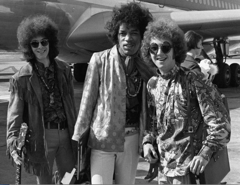 This Aug. 21, 1967 file photo shows bass guitarist Noel Redding (from left), guitarist Jimi Hendrix and drummer Mitch Mitchell, of the Jimi Hendrix Experience, at Heathrow airport in London. (AP)