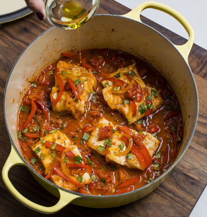 Courtesy of America's Test Kitchen Braised Cod Peperonata