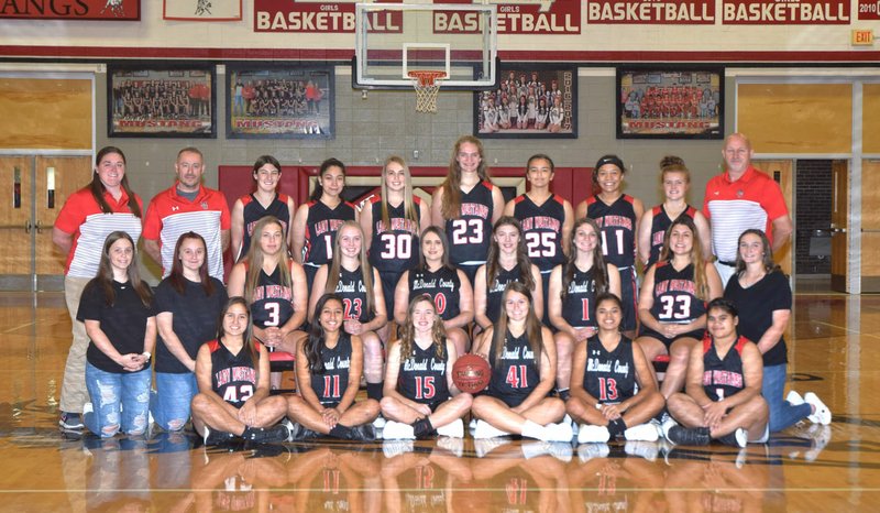 RICK PECK/SPECIAL TO MCDONALD COUNTY PRESS The McDonald County High School 2019 varsity and junior varsity girls basketball team.