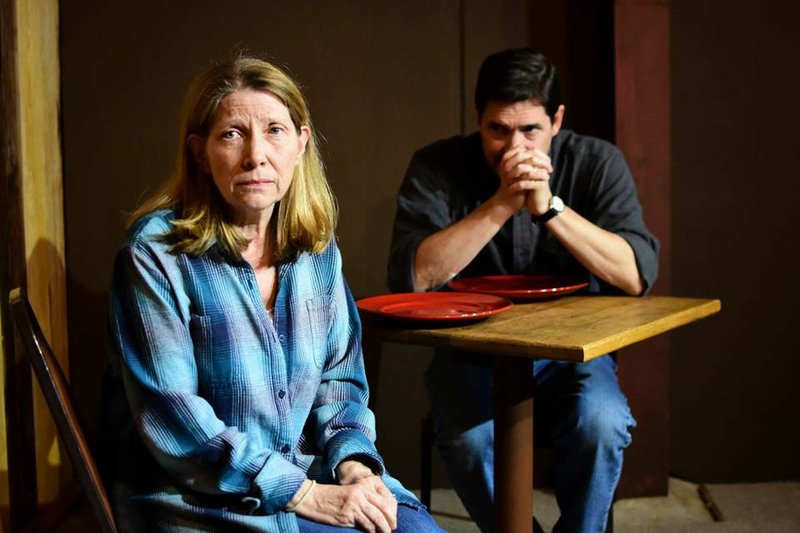 Courtesy Photo Company founders Terry Vaughan and Tim Gilster rehearse a scene for a Smokehouse Players production. The company's mission is to provide free bare-bones theater at the Ozark Mountain Smokehouse for the Northwest Arkansas community, while raising awareness about Magdalene Serenity House. story.lead_photo.caption