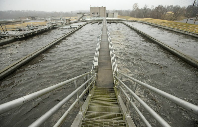 Wastewater passes through one of three biological nutrient reduction trains at the Rogers wastewater treatment plant in this Nov. 28, 2019, file photo.
