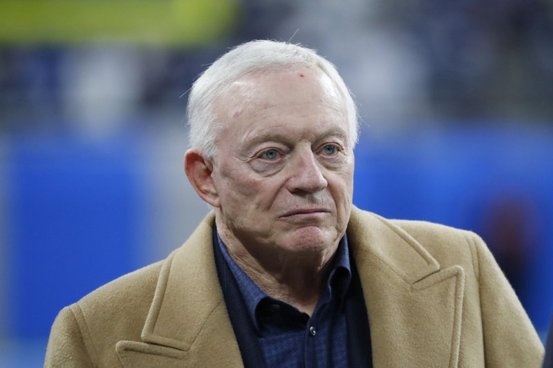 Dallas Cowboys team owner Jerry Jones is seen during pregame of an NFL football game against the Detroit Lions, Sunday, Nov. 17, 2019, in Detroit. 