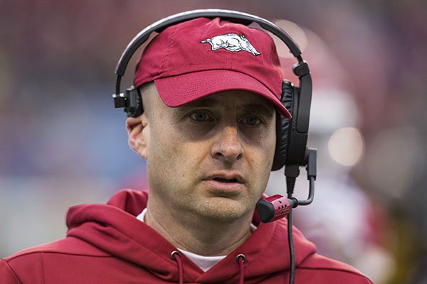 Arkansas interim head coach Barry Lunney Jr. is shown during a game against Missouri on Friday, Nov. 29, 2019, in Little Rock. 