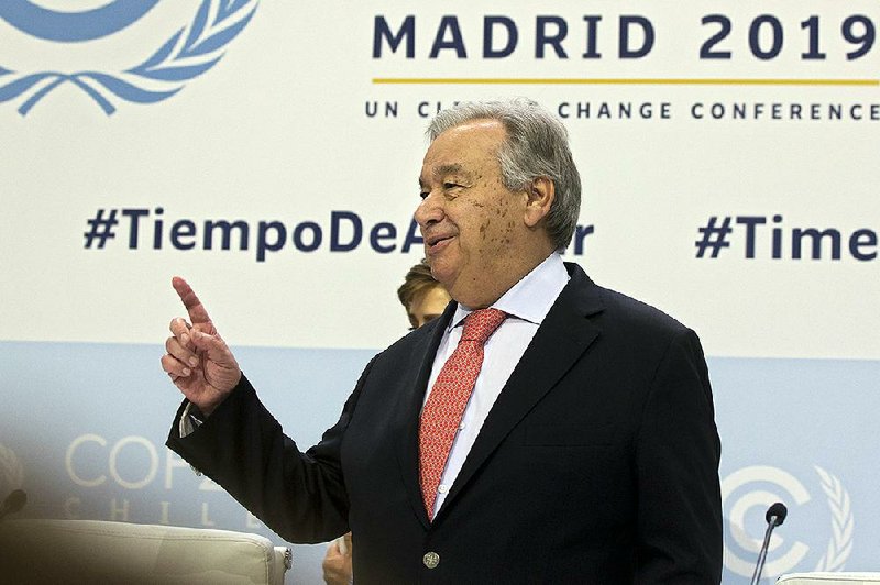 U.N. Secretary-General Antonio Guterres, shown arriving Sunday at an international climate conference in Madrid, Spain, said the lack of “political will” is hampering efforts to combat global warning.