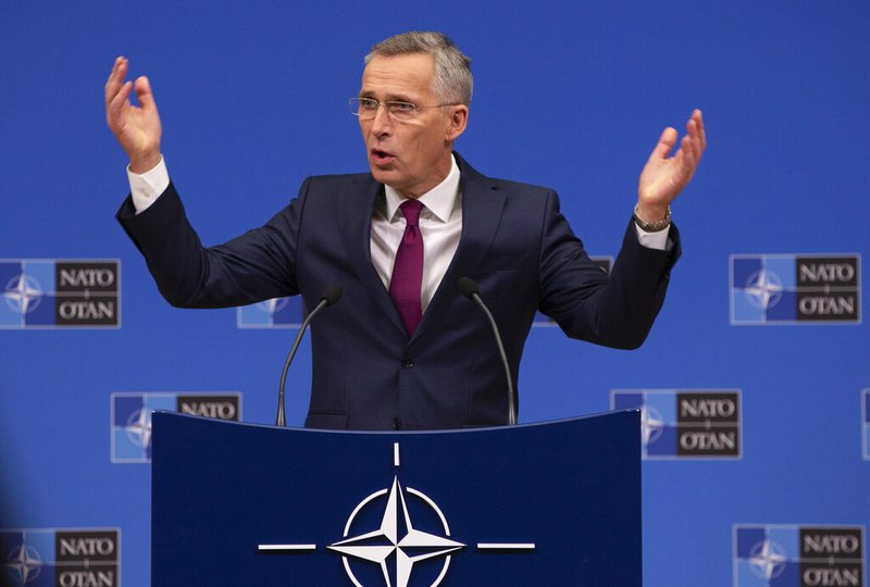 NATO Secretary General, Jens Stoltenberg speaks during a media conference at NATO headquarters in Brussels, Friday, Nov. 29, 2019. (AP Photo/Virginia Mayo) story.lead_photo.caption